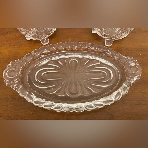 CRYSTAL VINTAGE 3 PIECE SUGAR/CREAMER/DISH SET - UNBRANDEDED - PRETTY! - Picture 3 of 6